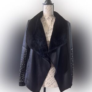 XOXO Black Faux Leather Jacket with Studded Sleeves